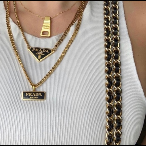 Authentic Repurposed Prada Triangle Necklace - Picture 2 of 4